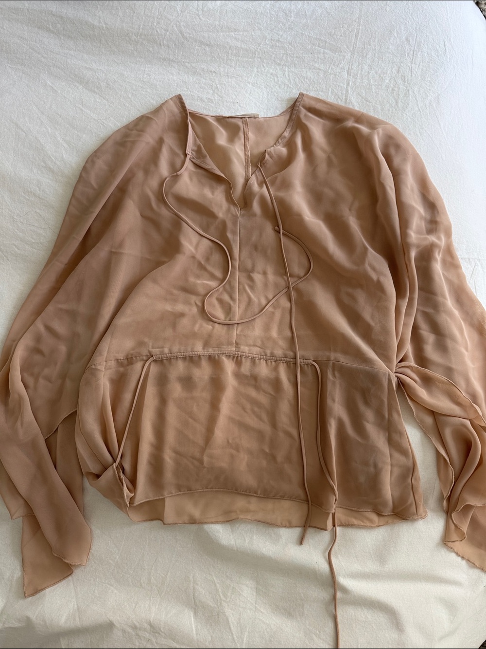 12th Tribe Sheer Tie-Front Blouse - Nude Blush